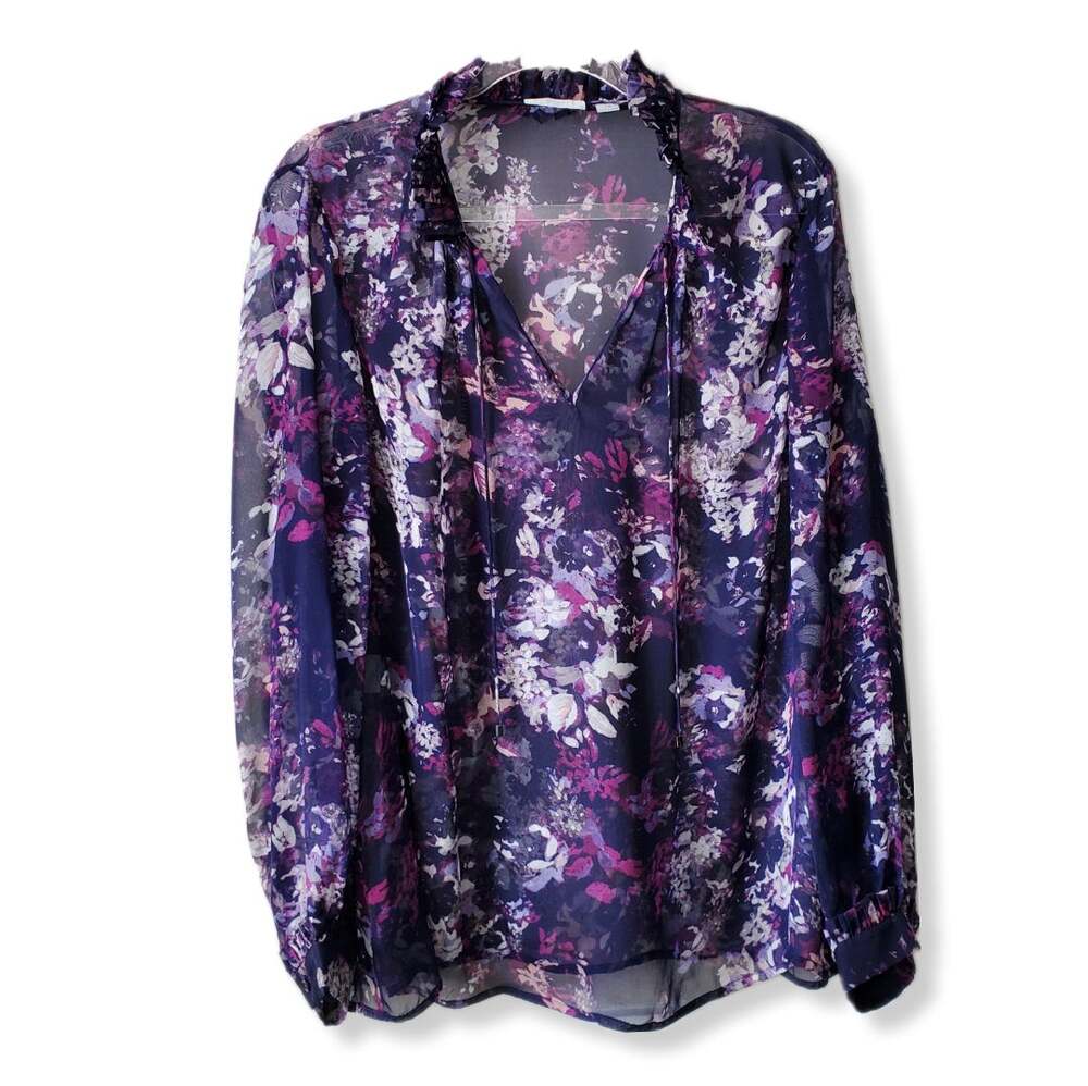 CARLISLE Sheer Floral Silk Chiffon Blouse Top 16 XL Romantic Delicate Career NEW